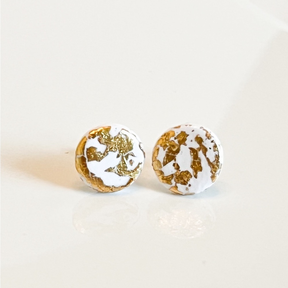 Handmade Gold and White Studs